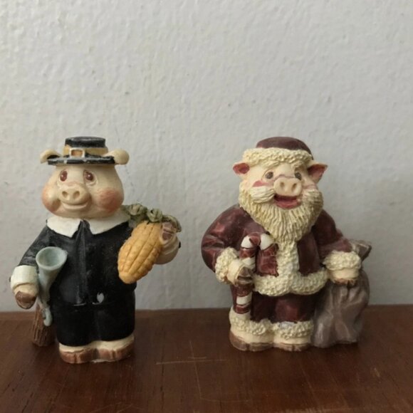 Vintage 1992 Russ Berrie Tender Heart Treasures Holiday Pig Figurines Lot of 8 - Picture 2 of 7